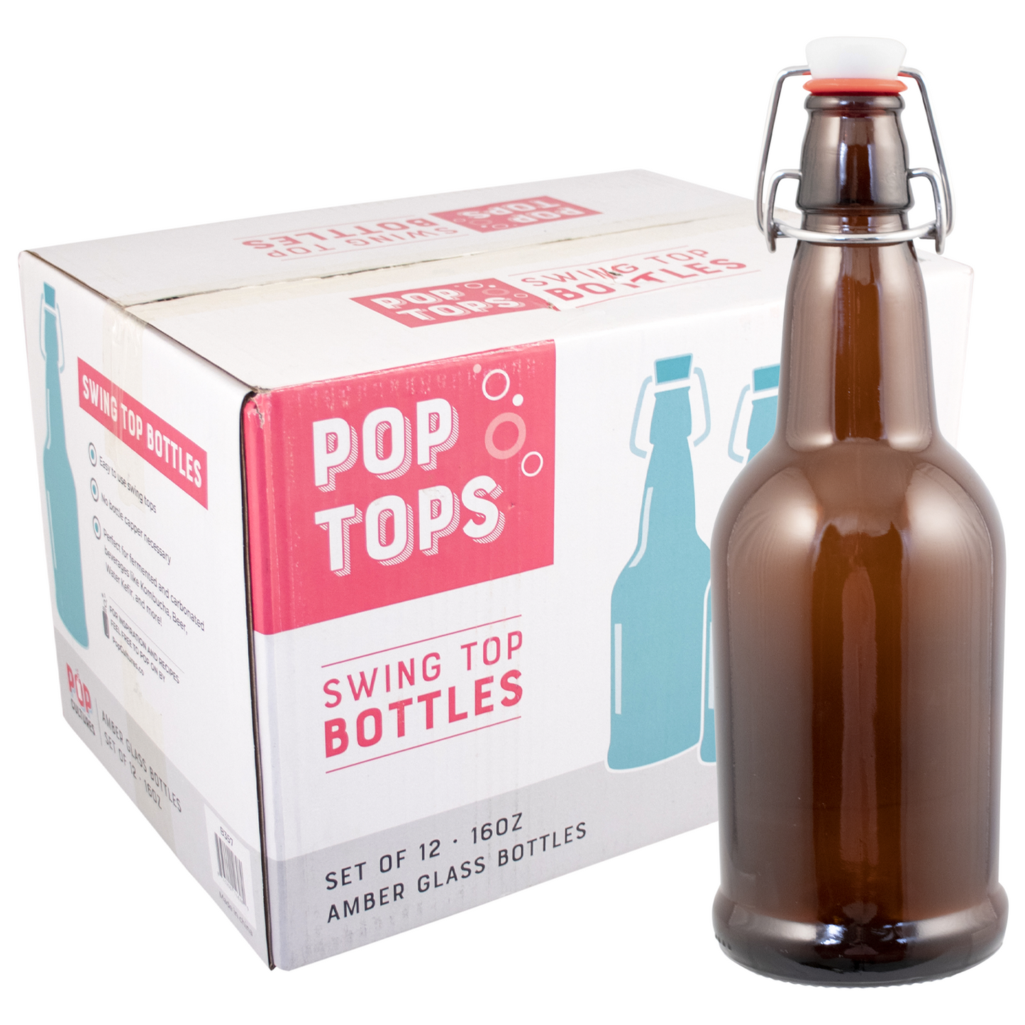 PopTops™ Swing Top Bottles | 16 oz | Case of 12