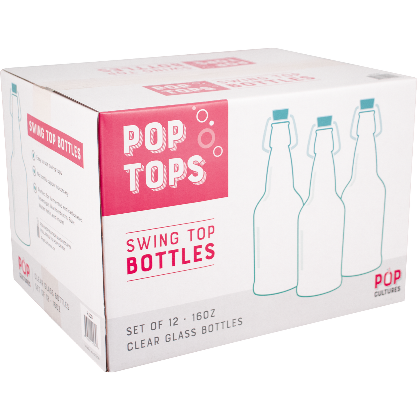 PopTops Swing Top Bottles | 16 oz | Clear | Case of 12