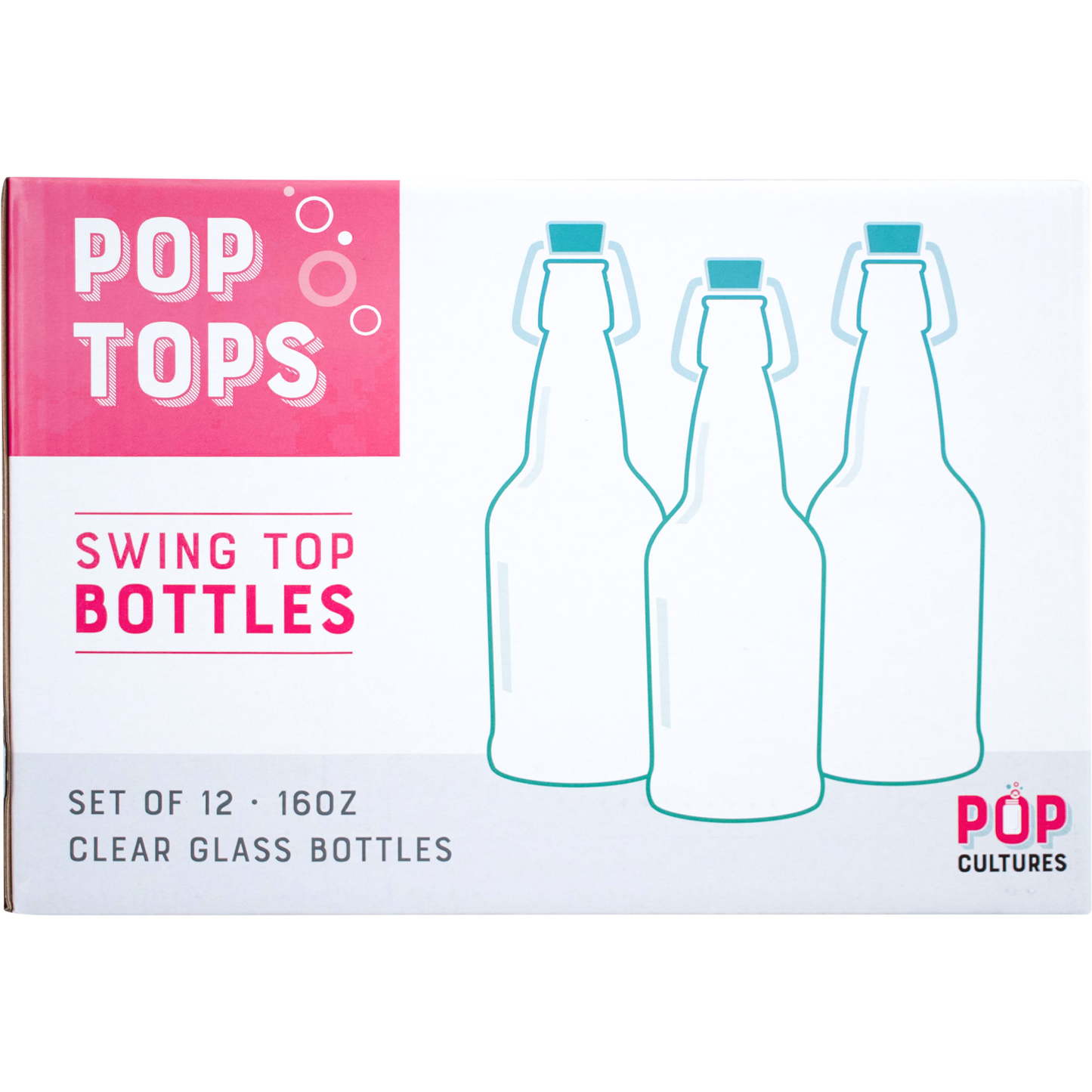 PopTops Swing Top Bottles | 16 oz | Clear | Case of 12