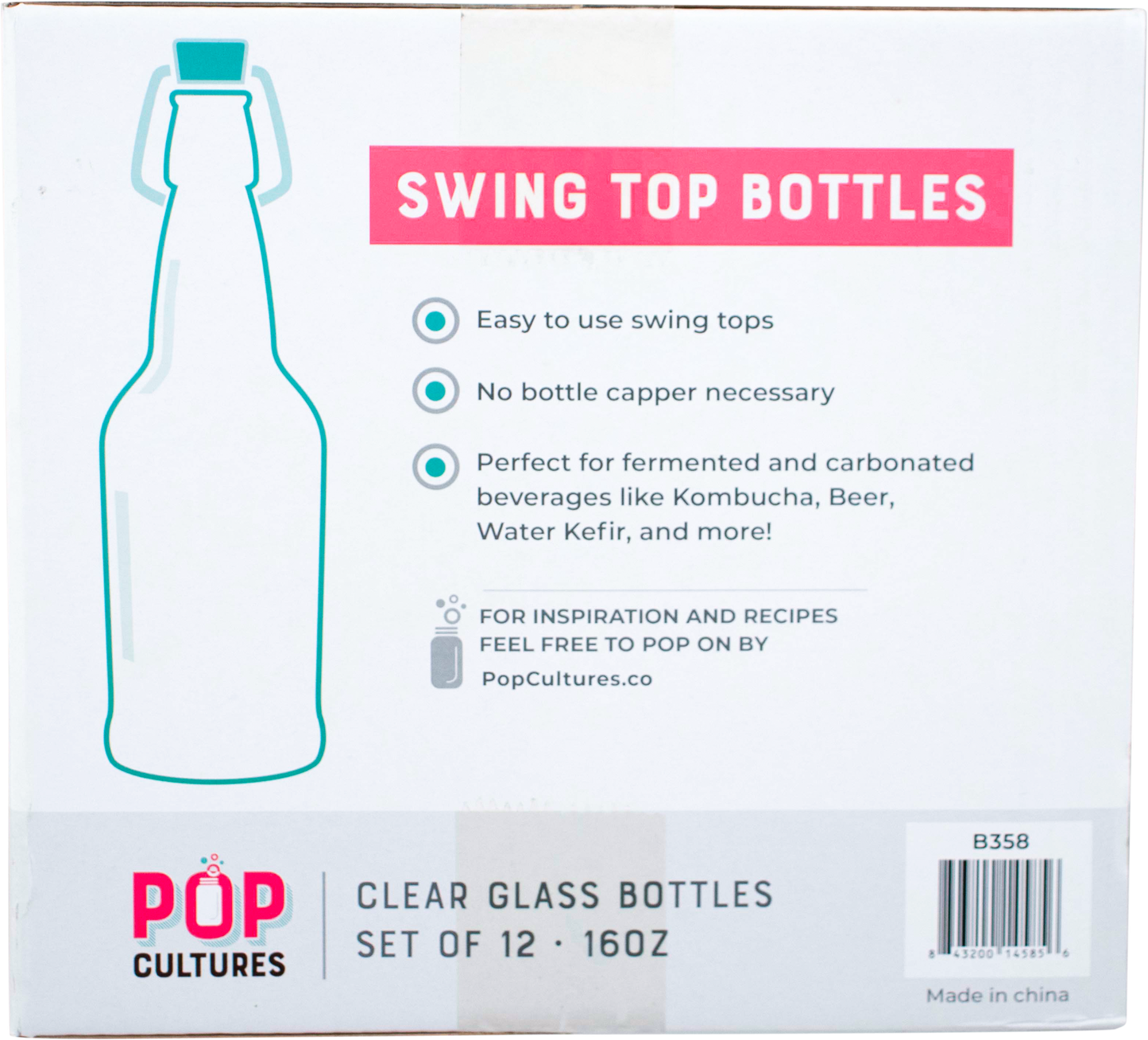 PopTops Bottles - 16 oz Clear Swing Top (Qty 12)
